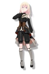 Rule 34 | 1girl, bang dream!, bang dream! it&#039;s mygo!!!!!, black dress, black footwear, black shorts, blonde hair, breasts, brown corset, closed mouth, clothing cutout, corset, doloris (bang dream!), dress, earrings, full body, garter straps, grey socks, hair between eyes, hand on own face, jewelry, kneehighs, lcl, long sleeves, looking at viewer, medium breasts, medium hair, misumi uika, no mask, official art, purple eyes, shorts, shorts under dress, shoulder cutout, simple background, socks, solo, tachi-e, transparent background, yellow brooch