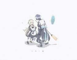 ... 1boy 1girl alternate_costume apron aqua_gemstone arm_at_side black_gloves black_hair black_sandals black_shoes black_sleeves blue_bow bow broom closed_mouth colored_tips cross-shaped_pupils enmaided eyelashes frilled_apron frilled_hairband frilled_hat frills fuchin22 full_body gem genshin_impact gloves green_hair green_hairband grey_hat hairband hat height_difference highres holding holding_broom holding_unworn_clothes large_bow long_hair looking_at_another maid maid_apron maid_headdress multicolored_hair nahida_(genshin_impact) pointy_ears puffy_sleeves sandals scaramouche_(genshin_impact) shadow shoes short_sleeves sidelocks slouching smile socks spoken_ellipsis standing symbol-shaped_pupils tareme vision_(genshin_impact) wanderer_(genshin_impact) white_apron white_hair white_socks