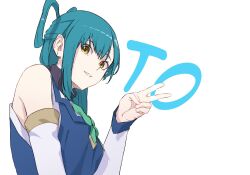 Rule 34 | aqua (konosuba), aqua (konosuba) (cosplay), azuma himari (mato seihei no slave), blue dress, blue hair, cosplay, detached sleeves, dress, hair rings, hand up, kono subarashii sekai ni shukufuku wo!, long hair, mato seihei no slave, saikiseiya, v, white sleeves, yellow eyes