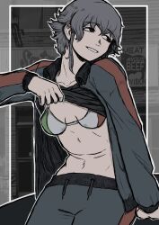 Rule 34 | abs, absurdres, bikini, bikini top only, breasts, cleavage, flag print, girls und panzer, highres, italian flag, italian flag print, pepperoni (girls und panzer), satriale&#039;s, small breasts, swimsuit, the sopranos, track suit