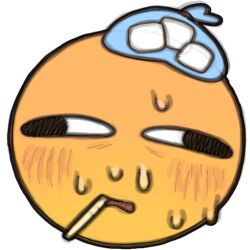 black_eyes blush cold_pack cropped_head emoji fever mouth_hold open_mouth original possummachine sick simple_background sweat thermometer_in_mouth transparent_background