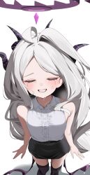 Rule 34 | 1girl, absurdres, ahoge, black halo, black skirt, black thighhighs, blue archive, blush, commentary request, demon girl, demon horns, demon wings, halo, highres, hijo (nakare2845), hina (blue archive), horns, long hair, looking at viewer, paid reward available, skirt, solo, standing, tears, thighhighs, variant set, very long hair, white hair, wings