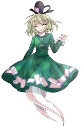 1girl alphes_(style) black_hat breasts closed_mouth commentary_request dairi dress frilled_sleeves frills full_body ghost ghost_tail green_dress green_eyes green_hair hand_up hat highres japanese_clothes large_variant_set medium_hair open_mouth parody soga_no_tojiko solo style_parody tachi-e tate_eboshi tearing_up touhou transparent_background variant_set