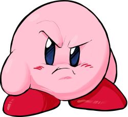 colored_skin frown glaring highres kirby kirby_(series) kirby_super_star looking_at_viewer nintendo no_humans pink_skin simple_background solo standing teevo white_background