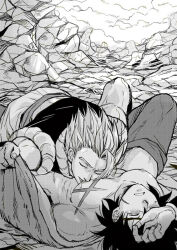 2boys abs bare_pectorals between_legs blush broly_(dragon_ball_super) clothes_pull cloud cross_scar dragon_ball dragon_ball_super dragon_ball_super_broly facial_scar gogeta greyscale hair_between_eyes hand_on_own_forehead jacket jacket_pull licking licking_nipple loose_hair_strand lying male_focus medium_hair metamoran_vest monochrome multiple_boys muscular muscular_male nipple_stimulation nipples on_back on_ground open_mouth outdoors pants pants_pull pectorals rock saliva sash scar scar_on_arm scar_on_cheek scar_on_chest scar_on_face short_hair sky sleeveless spiked_hair sucking_male_nipple sweatdrop topless_male undressing undressing_another vest wristband yaoi