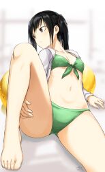 1girl bikini black_hair expressionless feet swimsuit tagme tea_(nakenashi)