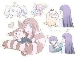 Rule 34 | 4girls, :&lt;, animal ears, bang dream!, bang dream! it&#039;s mygo!!!!!, black hair, blue eyes, brown hair, cat ears, cat girl, character request, chihaya anon, commentary, gen 1 pokemon, green necktie, grey hair, grey jacket, haneoka school uniform, heterochromia, highres, jacket, kaname raana, long hair, multiple girls, musical note, mygo!!!!! (bang dream!), nagasaki soyo, necktie, nintendo, pokemon, psyduck, raana the cat, reiboubyou, school uniform, short hair, sidelocks, yellow eyes