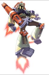 1boy armor fujino_yuuki full_body green_armor green_helmet helmet highres male_focus mega_man_(series) mega_man_x_(series) simple_background solo vile_(mega_man) white_background