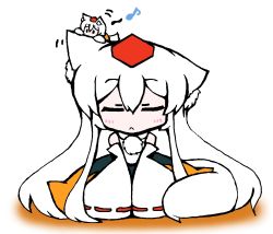 1girl :c alternate_hairstyle animal_ears bonobono_(en-rai) chibi closed_eyes hat inubashiri_momiji long_hair mini_person minigirl mofuji musical_note tail tokin_hat touhou white_hair wolf_ears wolf_tail