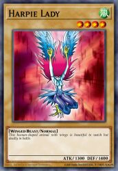 1girl armband arms_up breasts card card_(medium) character_name claws cleavage closed_eyes duel_monster feathered_wings feathers harpie_lady harpy impossible_clothes impossible_leotard konami large_breasts leotard monster_girl navel official_art red_hair shueisha sideboob solo studio_dice tv_tokyo wings yu-gi-oh!