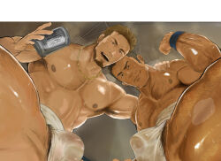 2boys alcohol armpit_hair armpit_hair_peek bara beard beer chain chain_necklace come_hither cowboy_shot dark-skinned_male dark_skin facial_hair from_below full_beard fundoshi hairy japanese_clothes jewelry large_pectorals looking_at_viewer male_focus mature_male medium_sideburns multiple_boys muscular muscular_male necklace nipples original paid_reward_available pectorals seductive_smile see-through_clothes short_hair sideburns_stubble smile standing steaming_body stubble sweat textless_version thick_eyebrows topless_male waribashi_(karama-zofu) wet wet_clothes wet_fundoshi yaoi