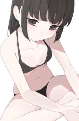 1girl bikini black_bikini black_eyes black_hair breasts highres hiroki_(yyqw7151) original simple_background small_breasts solo swimsuit white_background