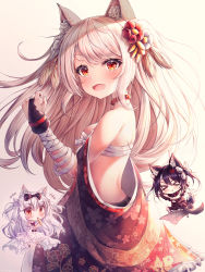 Rule 34 | 3girls, absurdres, alternate costume, animal ear fluff, animal ears, animated, azur lane, bandages, bare shoulders, black bow, black dress, black footwear, black gloves, black hair, blush, bow, breasts, cat ears, chibi, cleavage, clip studio paint (medium), closed eyes, collar, dress, eating, floral print, flower, gloves, gradient background, hair bow, hair flower, hair ornament, headgear, highres, ichizon, live2d, long hair, looking at viewer, medium breasts, multiple girls, off shoulder, open mouth, photoshop (medium), red collar, ribbon, sarashi, shigure (azur lane), shigure (the ballroom&#039;s lucky star) (azur lane), shoes, silver hair, smile, tail, white dress, white footwear, white ribbon, wolf ears, wolf tail, yukikaze (azur lane), yukikaze (sovereign of the swing) (azur lane), yuudachi (azur lane), yuudachi (shogun of snowballs) (azur lane)