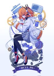 1girl a.i._voice adachi_rei amplifier animal_ears belt black_thighhighs blue_background cassette_tape corrupted_twitter_file disposable_camera engine fetal_position full_body gears gloves gradient_background grey_skirt hair_ribbon highres hood hooded_jacket jacket leaning_to_the_side long_sleeves mei_(meiday_mise) mouse_ears open_clothes open_jacket orange_belt orange_hair paper paper_boat pleated_skirt ribbon shoelaces shoes side_ponytail skirt sneakers solo thighhighs utau white_background white_gloves white_jacket white_shoes