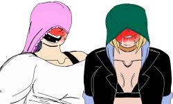 Rule 34 | 2girls, absurdres, aroused, atomic wedgie, black survival, blonde hair, blue hair, blush, breasts, covered eyes, eternal return: black survival, female pervert, green panties, gym, hart floyd, highres, jolynecujohwedgie, multiple girls, object on head, official alternate costume, panties, panties on head, panty mask, pervert, pink panties, self-upload, short hair, silvia piquet, smile, steam, transparent background, underwear, underwear on head, wedgie