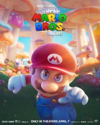 1girl 3boys 3d biddybud blue_toad_(mario) bramball clenched_hand cloud commentary copyright_name english_commentary facial_hair gloves grass hat highres key_visual logo looking_at_viewer mario mario_(series) multiple_boys mushroom mustache nintendo official_art open_hand overalls promotional_art purple_toad_(mario) red_headwear red_shirt running serious shirt sky solo_focus the_super_mario_bros._movie toad_(mario) v-shaped_eyebrows