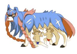 2boys animal_focus breastfeeding brown_eyes brown_hair claws closed_eyes commentary creature dog english_commentary fine_art_parody full_body gen_8_pokemon la_lupa_capitolina legendary_pokemon multiple_boys mythology nintendo parody pinkgermy pokemon pokemon_(creature) shielbert_(pokemon) sitting sordward_(pokemon) spiked_hair standing zacian zacian_(hero)