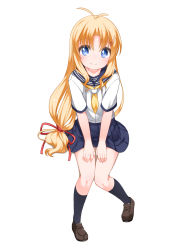 1girl absurdres aquaplus_(company) blonde_hair blue_eyes child female_focus highres kashiwagi_hatsune kizuato long_hair looking_at_viewer low-tied_long_hair school_uniform serafuku shouji_ayumu smile solo uncensored very_long_hair