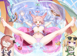 ... 3girls absurdres arms_up barefoot bead_bracelet beads belt bikini binoculars black_hairband blonde_hair bow_hairband bracelet braid breasts chieru_(princess_connect!) chieru_(winter)_(princess_connect!) chloe_(princess_connect!) chloe_(winter)_(princess_connect!) elf eyewear_on_head feet friendship_club_(princess_connect!) frilled_bikini_top full_body gplnbeat hair_ornament hair_tie hairband highres holding holding_binoculars jacket jewelry kneepits large_breasts layered_bikini legs_up multiple_girls navel necklace open_clothes open_jacket open_mouth open_shirt outstretched_arms pink_hair pointy_ears ponytail princess_connect! purple_eyes see-through_clothes see-through_jacket shirt soles spread_arms spread_legs star_(symbol) star_hair_ornament star_necklace sunglasses swimsuit tied_shirt toes twin_braids water water_slide white_belt white_bikini yellow_eyes yuni_(princess_connect!) yuni_(winter)_(princess_connect!)