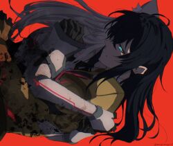 1boy 1girl bad_link black_hair blue_eyes long_hair m_(xenoblade) mugimugis n_(xenoblade) red_background simple_background xenoblade_chronicles_(series) xenoblade_chronicles_3