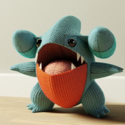3d black_eyes blender_(medium) creatures_(company) faux_traditional_media full_body game_freak gen_4_pokemon gible highres indoors kooale3256 looking_at_viewer nintendo no_humans open_mouth pokemon pokemon_(creature) shadow sharp_teeth simple_background solo standing stuffed_animal stuffed_toy teeth unconventional_media wall white_background wooden_floor