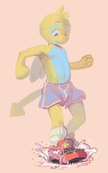1boy apis armpits blonde_hair dunsparce furry gen_2_pokemon male_focus monster_boy nintendo nipples pectorals pokemon pokemon_(creature) shoes shorts shota solo tail topless_male wings