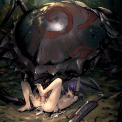 1girl animal armpits barefoot bestiality blood bug censored character_request cum cum_in_pussy cum_pool cumdrip defeat elf feet flat_chest gensou_seibutsu_zukan gensou_seibutsu_zukan_6 highres hitomaru impregnation interspecies loincloth loli looking_at_viewer lying missionary monster monster_sex nipples nude on_back open_mouth penis pointy_ears purple_hair rape screaming sex short_hair size_difference soles spider sword tears toes vaginal weapon