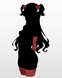 1girl absurdres arms_behind_back ass black_hair black_skin breasts colored_skin commentary cropped_legs elbow_gloves english_commentary flower gloves guilegaze hair_flower hair_ornament hair_ribbon highres kate_(shadows_house) nipples nude puffy_nipples red_flower red_gloves red_rose red_thighhighs ribbon rose shadow_(shadows_house) shadows_house simple_background skindentation small_breasts solo thighhighs thighs two_side_up white_background white_ribbon