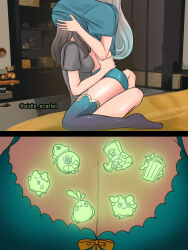 Rule 34 | 2girls, absurdres, artist name, bow, bowtie, commentary, eidis scarlet, firefly (honkai: star rail), glowing, gradient hair, grey hair, hairband, heart, highres, honkai: star rail, honkai (series), indoors, long hair, multicolored hair, multiple girls, pom-pom (honkai: star rail), shirt, smile, stelle (honkai: star rail), sticker, t-shirt, trailblazer (honkai: star rail), trash can, yuri