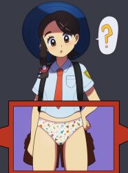 1girl braid brown_eyes brown_hair character_print cubone dedenne dewott eevee euf-dreamer farfetch&#039;d female_focus froslass gen_1_pokemon gen_2_pokemon gen_3_pokemon gen_4_pokemon gen_5_pokemon gen_6_pokemon hawlucha highres juliana_(pokemon) legendary_pokemon loli long_hair looking_at_viewer mew_(pokemon) mythical_pokemon nintendo panties pikachu piplup pokemon pokemon_sv print_panties see-through_clothes solo standing torchic underwear x-ray x-ray_vision xatu