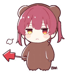 Rule 34 | 1girl, a-ka, animal costume, bear costume, blush stickers, chibi, full body, heterochromia, hololive, houshou kumarine, houshou marine, long hair, red eyes, red hair, simple background, solo, twintails, virtual youtuber, white background, yellow eyes