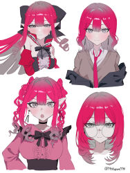 Rule 34 | 1girl, 590kogure590, baobhan sith (fate), baobhan sith (first ascension) (fate), bare shoulders, blush, breasts, center frills, detached collar, detached sleeves, dress, earrings, fate/grand order, fate (series), frills, grey eyes, highres, jewelry, large breasts, long hair, long sleeves, looking at viewer, multiple views, open mouth, pink hair, pointy ears, red dress, sidelocks, smile, tiara