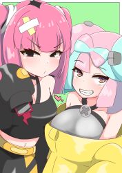 Rule 34 | 2girls, coral (pokemon), highres, iono (pokemon), multicolored hair, multiple girls, nintendo, pink hair, pokemon, pokemon h, pokemon sv, taka (pixiv 74040157), two-tone hair, x