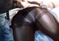 artist_request clothes_lift hakase_fuyuki lying nijisanji on_bed panties panties_under_pantyhose pantyhose skirt skirt_lift tagme thighs underwear