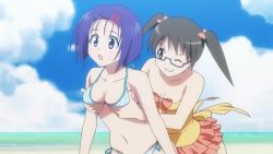 2girls animated animated_gif beach bikini breasts cloud glasses grabbing_another&#039;s_breast groping multiple_girls ocean sairenji_haruna sawada_mio swimsuit to_love-ru water