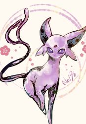 bwmtk1110 dot_nose espeon flower forehead_jewel full_body gen_2_pokemon highres multiple_tails nintendo no_humans pink_flower pokemon pokemon_(creature) pokemon_focus purple_eyes tail