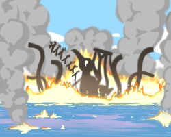 bad_id bad_twitter_id cloud crying day fire giovanna_(madoka_magica) magia_record:_mahou_shoujo_madoka_magica_gaiden mahou_shoujo_madoka_magica no_humans ocean outdoors reverse_(bluefencer) sky smoke water witch_(madoka_magica)