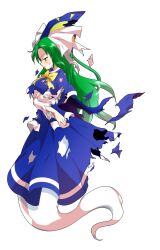 Rule 34 | 1girl, alphes (style), blue capelet, blue dress, blue hat, bow, bowtie, breasts, cape, capelet, commentary request, dairi, defeat, dress, from side, full body, ghost tail, green eyes, green hair, hand on own arm, hat, hat ribbon, highres, holding own arm, large variant set, long hair, long sleeves, mima (touhou), parody, ribbon, solo, style parody, sweatdrop, torn cape, torn clothes, torn ribbon, torn sleeves, touhou, touhou (pc-98), transparent background, variant set, white ribbon, yellow bow, yellow bowtie