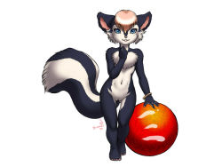 1girl animal_ears animal_hands barefoot dr_comet feet female_focus furry furry_female loli nude pussy simple_background skunk skunk_girl solo tagme tail toes