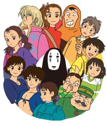 1other 5boys 6+girls aaya_to_majo arrietty ashitaka bow braid character_request coat color_wheel_challenge commentary_request company_connection copyright_request earrings earwig_(aaya_to_majo) facial_hair frown general_mouro grin hair_bow hat highres hood howl_(howl_no_ugoku_shiro) howl_no_ugoku_shiro jewelry kaonashi karigurashi_no_arrietty kiki_(majo_no_takkyuubin) kusakabe_satsuki louis_(laputa) majo_no_takkyuubin mononoke_hime multiple_boys multiple_drawing_challenge multiple_girls mustache ogino_chihiro orange_sweater pink_coat ponytail rikaco1988 sen_to_chihiro_no_kamikakushi senior_witch_(majo_no_takkyuubin) shirt short_twintails smile sophie_(howl_no_ugoku_shiro) striped_clothes striped_shirt studio_ghibli suspenders sweat sweater tenkuu_no_shiro_laputa tonari_no_totoro turtleneck twin_braids twintails