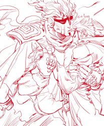 Rule 34 | 1boy, blood, blood on face, ear piercing, gakuran, jojo no kimyou na bouken, kiss, kissing forehead, kuujou joutarou, lifting person, looking at another, male focus, nojamman, piercing, school uniform, sketch, stand (jojo), star platinum