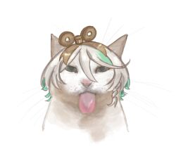 absurdres animal animal_focus animalization bleh_cat_(meme) cat cecilia_immergreen green_hair highres hololive hololive_english jessciaronie looking_at_viewer meme multicolored_hair simple_background solo streaked_hair tongue tongue_out virtual_youtuber white_background white_hair winding_key