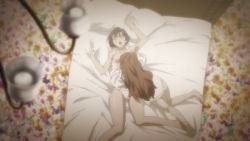 2girls bed breasts character_request couple kenjo_hibiki long_hair lowres lying moaning multiple_girls open_mouth shigure_kasumi short_hair valkyrie_drive valkyrie_drive_-mermaid- yuri