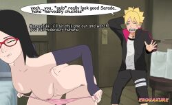 bad_tag before_sex bent_over boruto boruto:_naruto_next_generations erogakure hetero naruto naruto_(series) nervous panties panties_around_leg sarada_uchiha sweat talking uchiha_sarada underwear undressing uzumaki_boruto