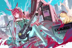 animal_ears arknights guitar instrument rabbit_ears ray_(arknights) ray_(dreaming_high)_(arknights) simsimhea