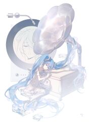 Rule 34 | 1girl, absurdres, ahoge, ballerina, ballet slippers, blue eyes, blue hair, christmas, closed mouth, collarbone, dress, gloves, gramophone miku, gramophone miku (frostflower), hair between eyes, hair ornament, hatsune miku, highres, kuixingsuren, long hair, miku symphony (vocaloid), official alternate costume, official alternate hairstyle, phonograph, short dress, simple background, smile, solo, strapless, strapless dress, tutu, twintails, very long hair, vocaloid, white background, white gloves