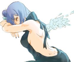 Rule 34 | 1girl, back, backless sweater, blue hair, breasts, eyeshadow, flower, hair bun, hair flower, hair ornament, konan (naruto), makeup, meitarou, nail polish, naruto (series), naruto shippuuden, orange eyes, paper, short hair, solo, wings