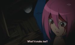&gt;_&lt; 10s 2girls animated animated_gif binbougami_ga! closed_eyes lowres multiple_girls pink_hair rindou_ranmaru sakura_ichiko snake subtitled what