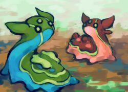 antennae black_eyes bright_pupils closed_mouth commentary english_commentary frown gastrodon gastrodon_(east) gastrodon_(west) gen_4_pokemon nintendo no_humans pokemon pokemon_(creature) sailorclef slug third_eye white_pupils