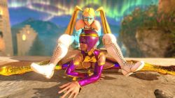 2019 2girls 3d ancient_egyptian artist_request ass_cutout aurora bandages blonde_hair blue_eyes blush boots breast_press breasts clothing_cutout cosplay dark-skinned_female dark_skin domino_mask flexible highleg highleg_leotard hip_focus leotard looking_at_viewer lying mask menat multiple_girls purple_hair rainbow_mika rainbow_mika_(cosplay) shiny_skin sitting smile spread_legs street_fighter street_fighter_v thick_thighs thighs thong_leotard twintails wide_hips